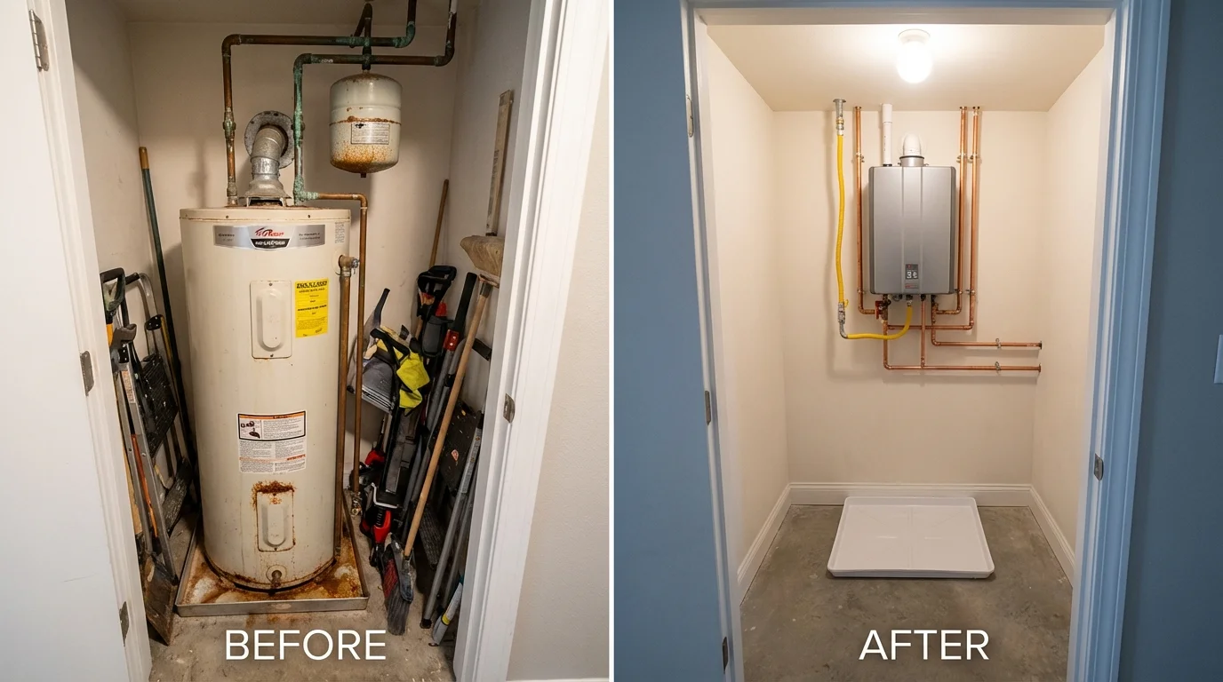 Tank water heater versus wall-mounted tankless unit comparison for Acton, ME homeowners